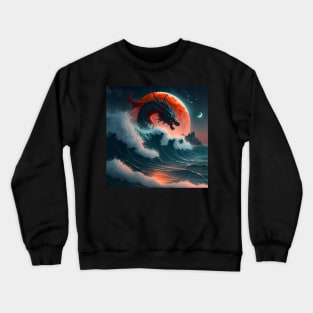 Dragon Flying over the Moon and the Ocean Crewneck Sweatshirt